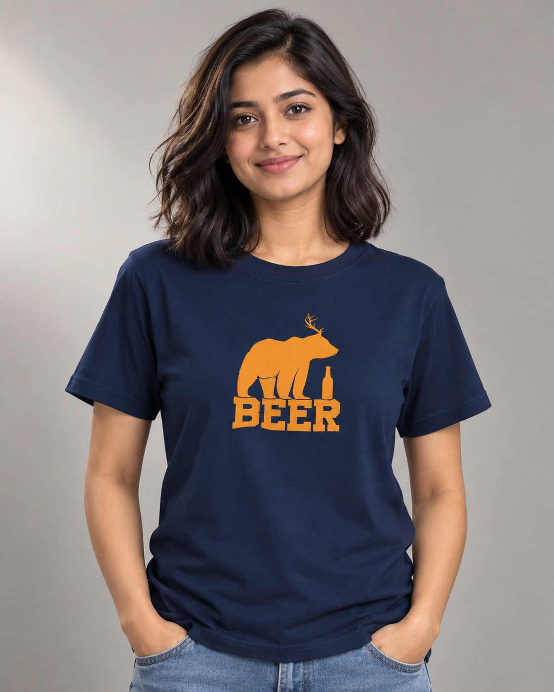 BEER Antler Bear and Bottle Tee, on-model front