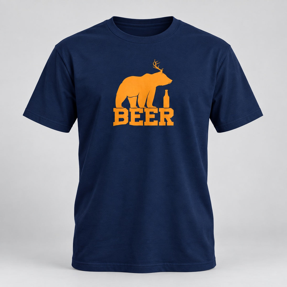 BEER Antler Bear and Bottle Tee, ghost mannequin front