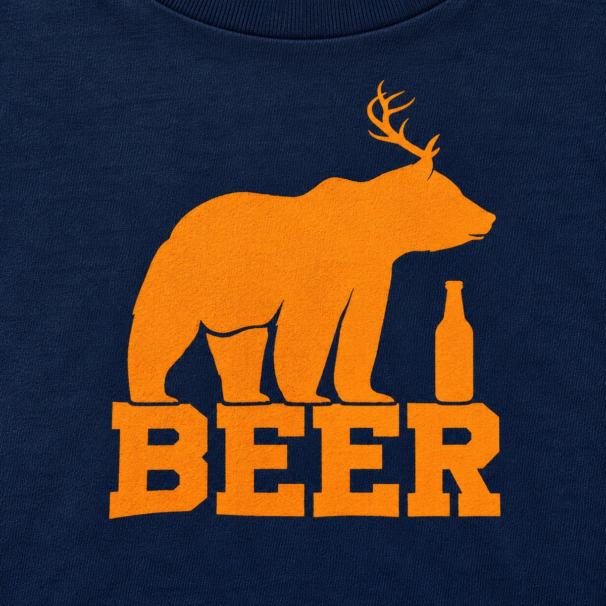 BEER Antler Bear and Bottle Tee, cotton print close-up