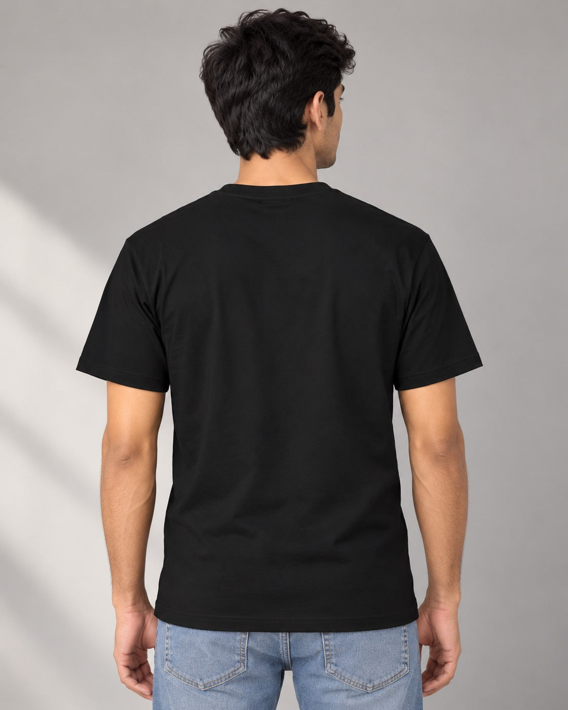 The Future Is Vegan black tee on male model, plain back