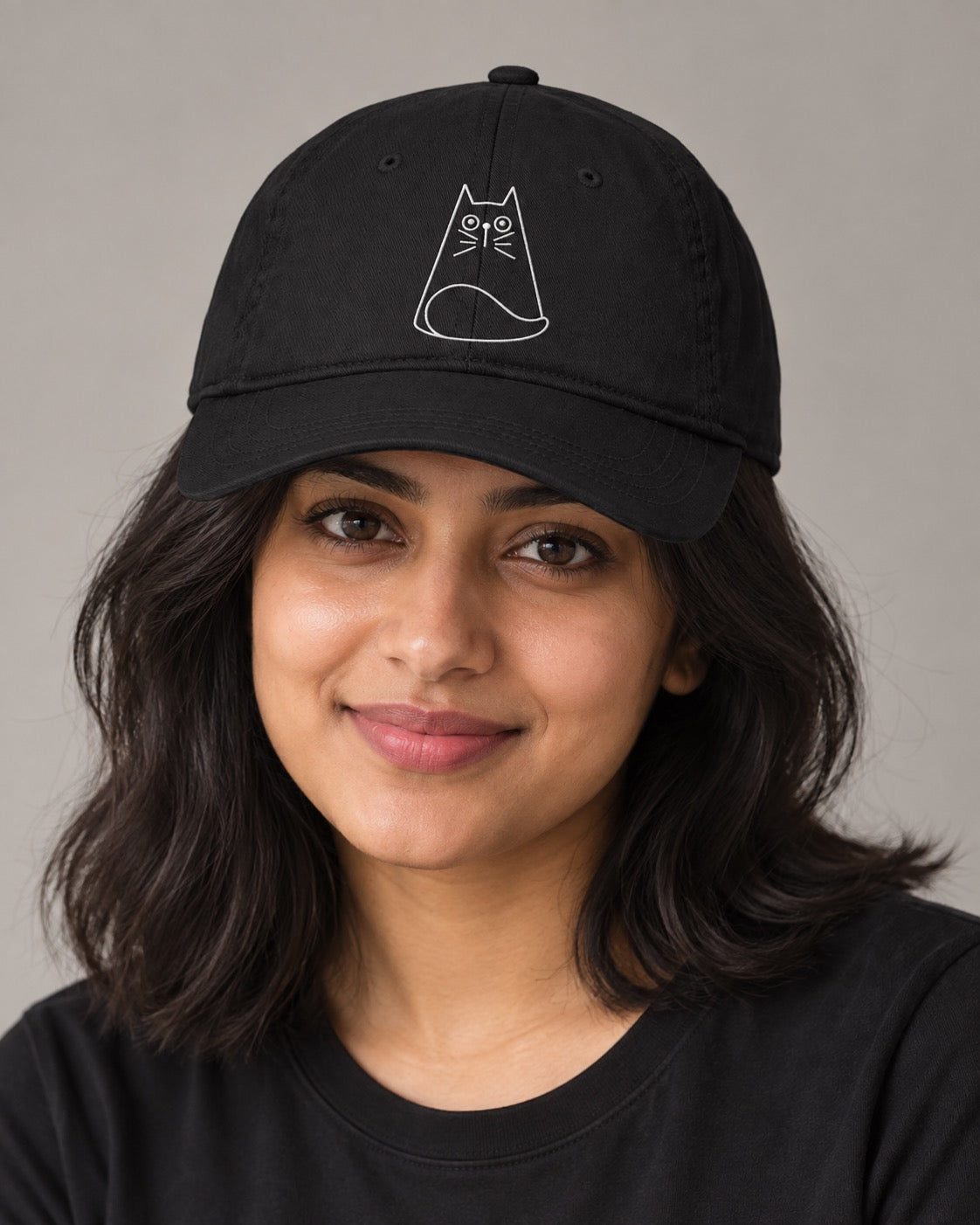 The OG Curve – Embroidered Cat Classic Cap, on-model front