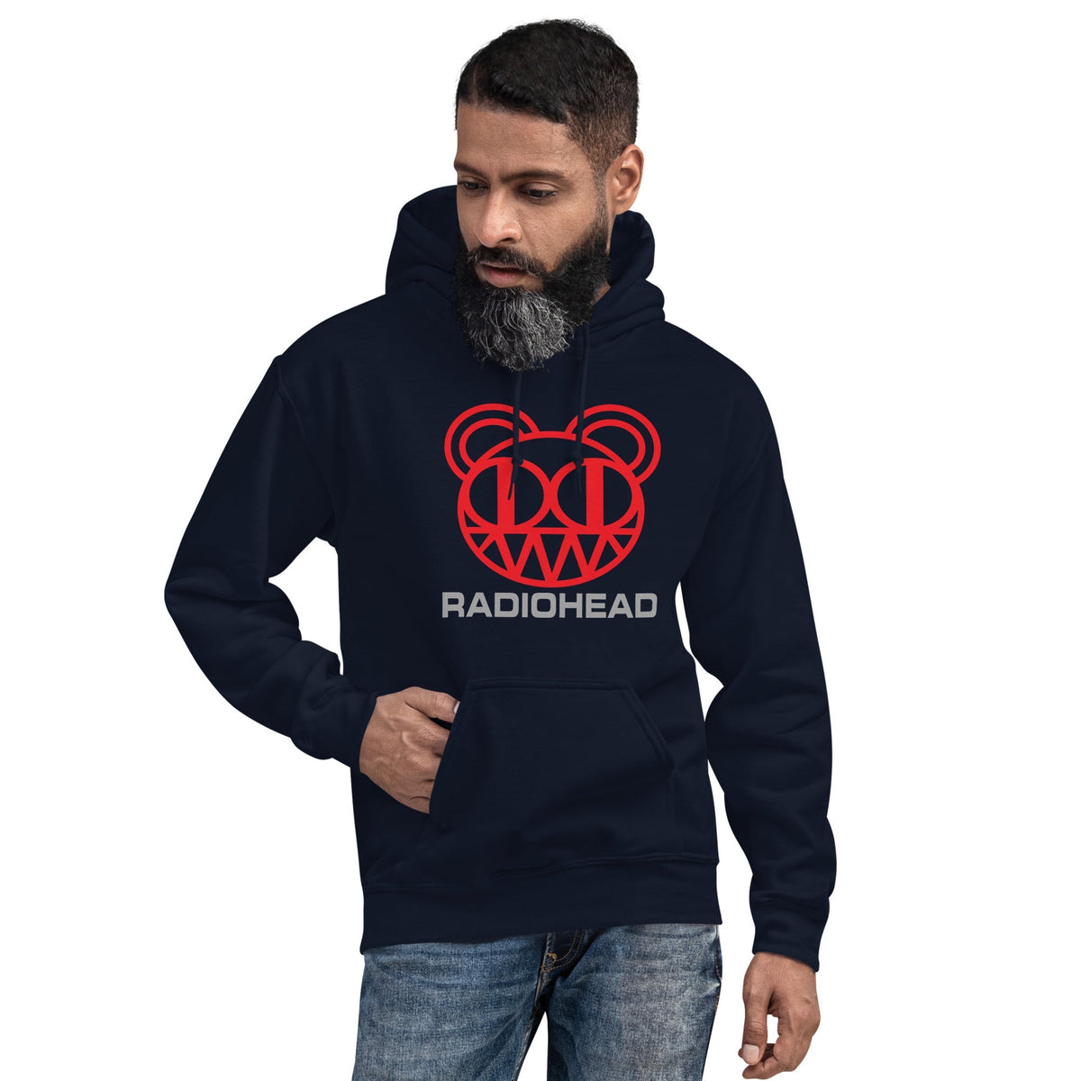 Radiohead Modified Bear Hoodie — Navy — front view