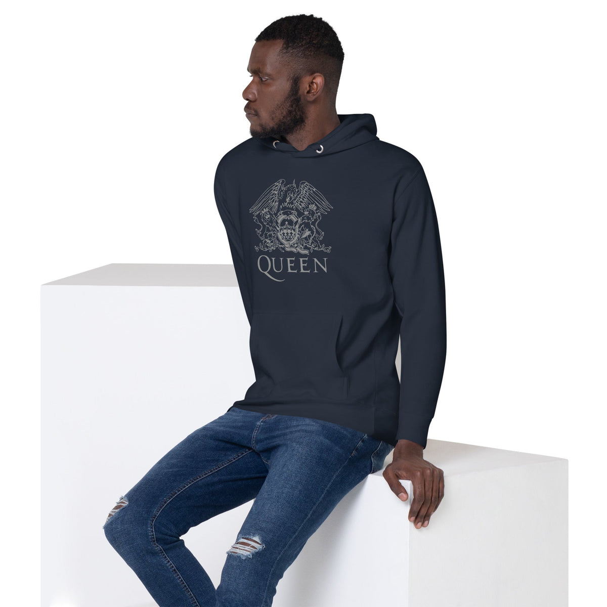 Queen Royal Crest Hoodie — Navy — side view