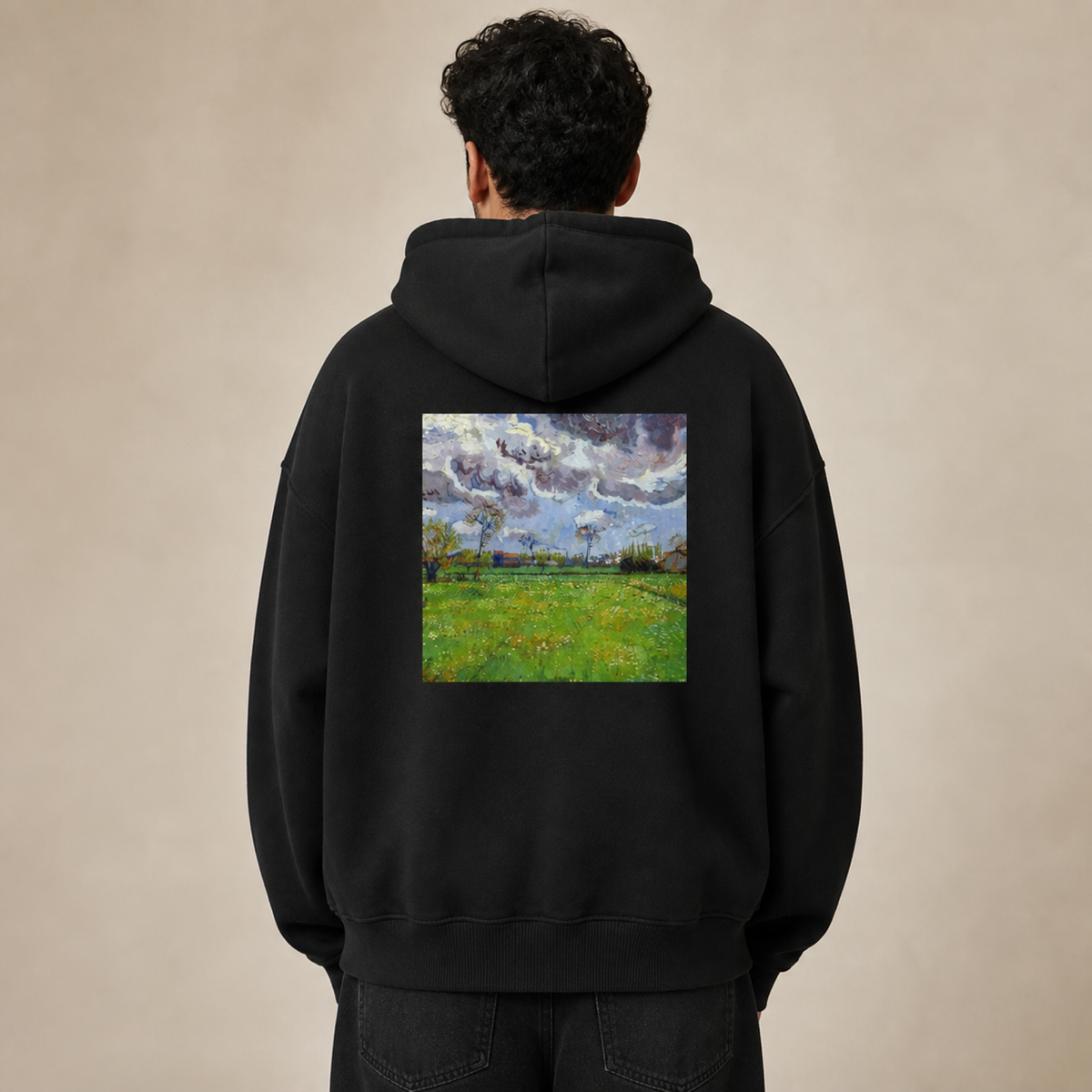 Vincent van Gogh Meadow with Flowers under a Stormy Sky Hoodie