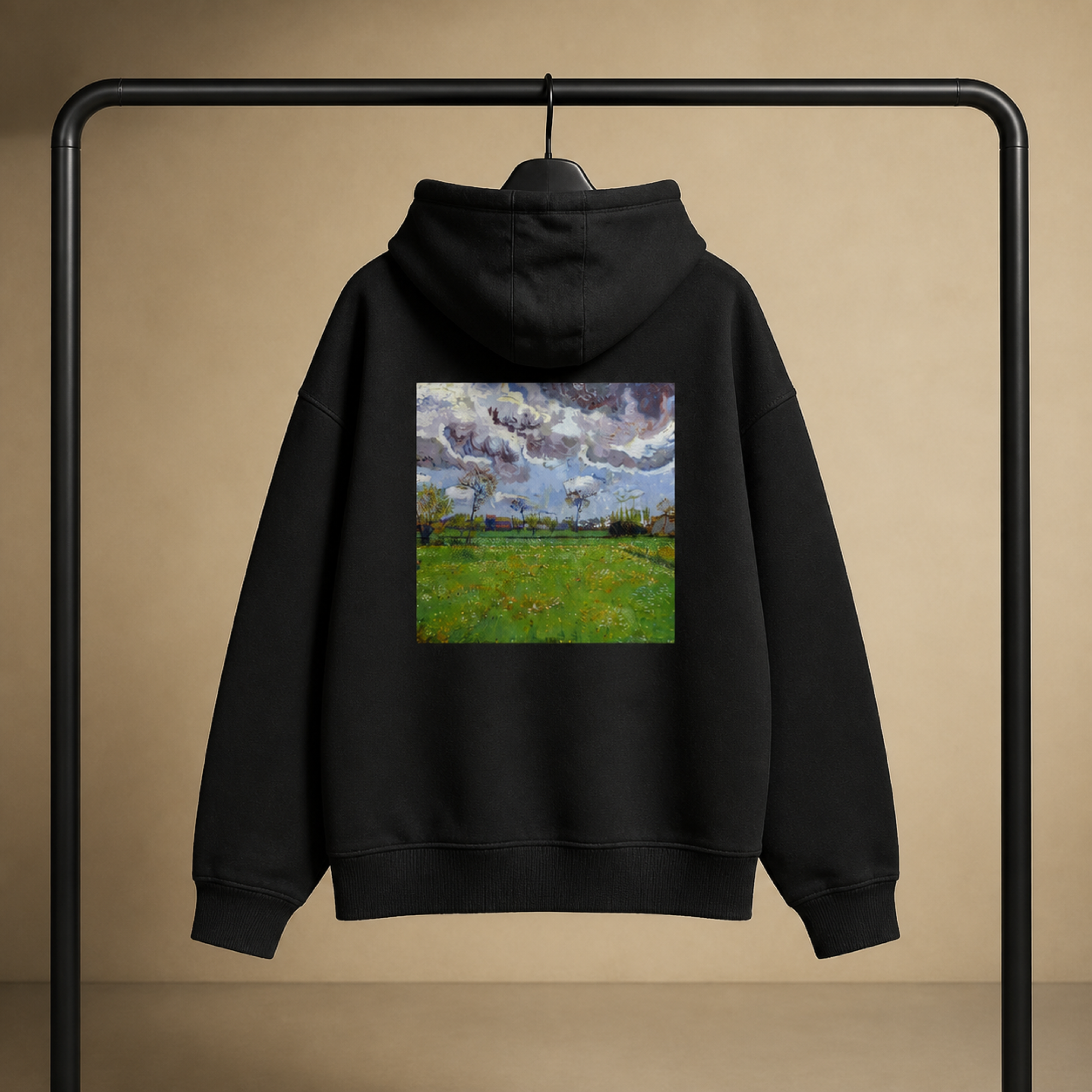 Vincent van Gogh Meadow with Flowers under a Stormy Sky Hoodie