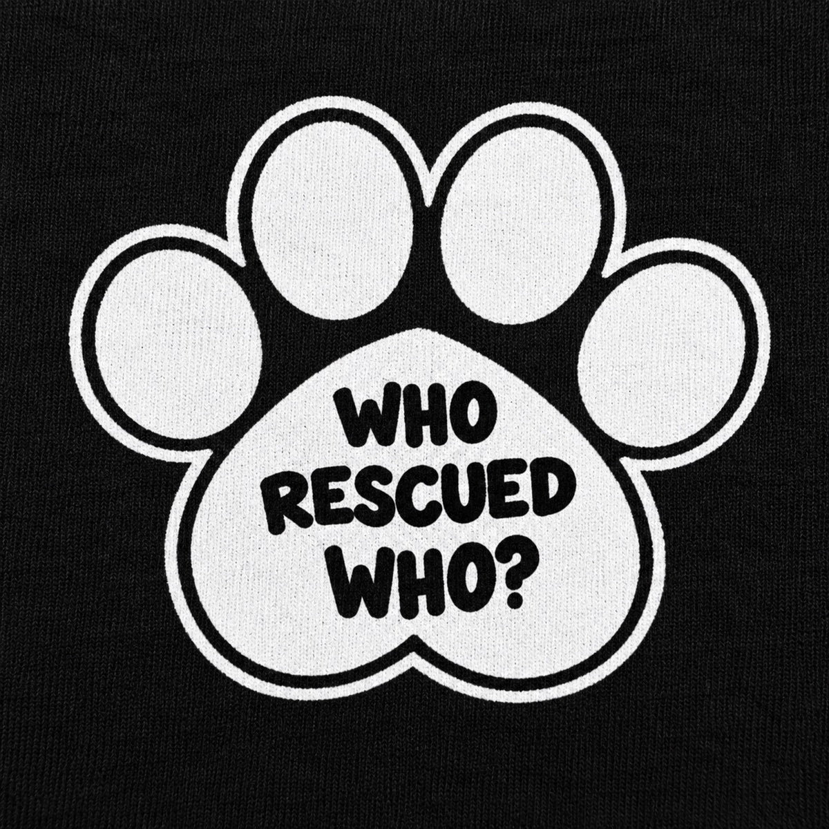 Who Rescued Who white paw graphic, cotton print close-up
