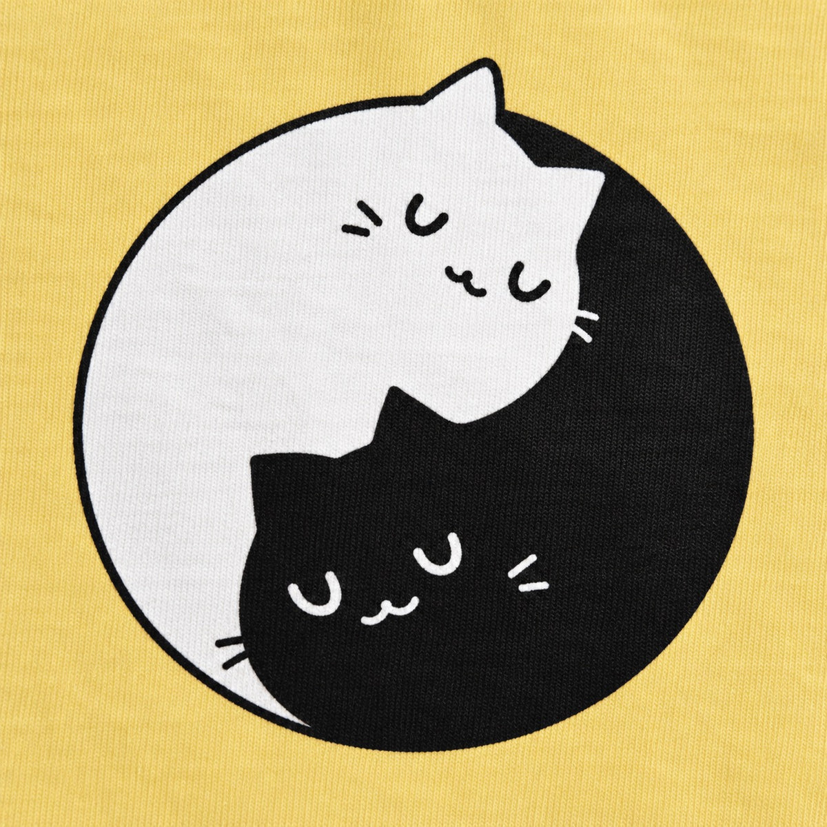 Yin Yang Cats black and white cat graphic, cotton print close-up